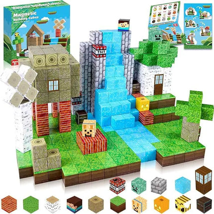 Magnetic Building Blocks Mine World Magnet Cube Set STEM Montessori Sensory Toy for Kids Boys Girls Ages 3+ DIY Model Children