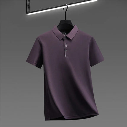 Men's Business Style Polo Shirt Cool Fabric Wrinkle Resistant Short Sleeve Top For Office Work