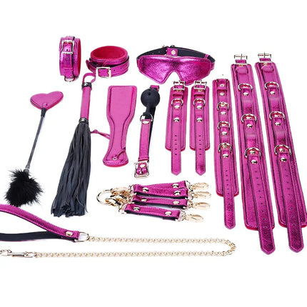 XXOO BDSM Bondage Restraints Set for Couples - PU Leather Sex Toys Kit with Harness Belt, Cuffs, Blindfold, Gag Adult Games