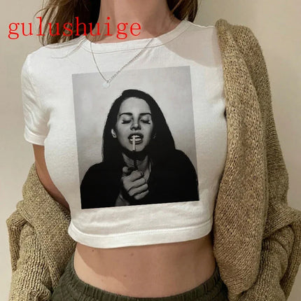 Crop Top Lana Del Rey Ldr Sailing Graphics T Shirt Cropped Harajuku Women Vintage Short-Sleeve T-Shirt Streetwear Female Tshirt