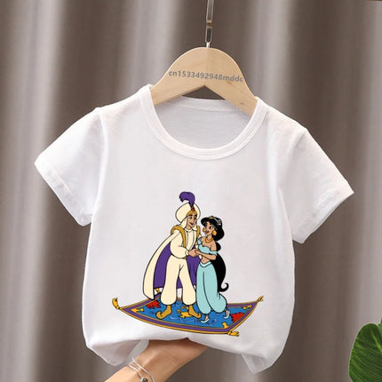 Hot Sale Aladdin Jasmine Princess Print Cartoon Kids T-Shirts Girls Clothes Baby Boys Short Sleeve T-shirt Summer Children Tops