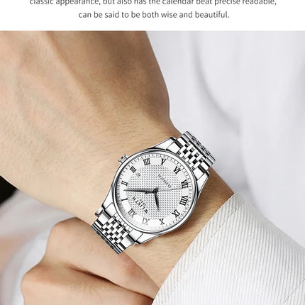 WLISTH Luxury Stainless Steel Watches for Man Waterproof Luminous Quartz Watches Roman Scale Wristwatch Date Week Men Watch