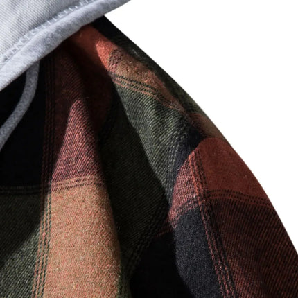 Autumn Hot Sale Of The Season Men's Plaid Hooded Casual Shirt Independent Station Cross-Border Checkered Hoodie Style Floral Patchwork