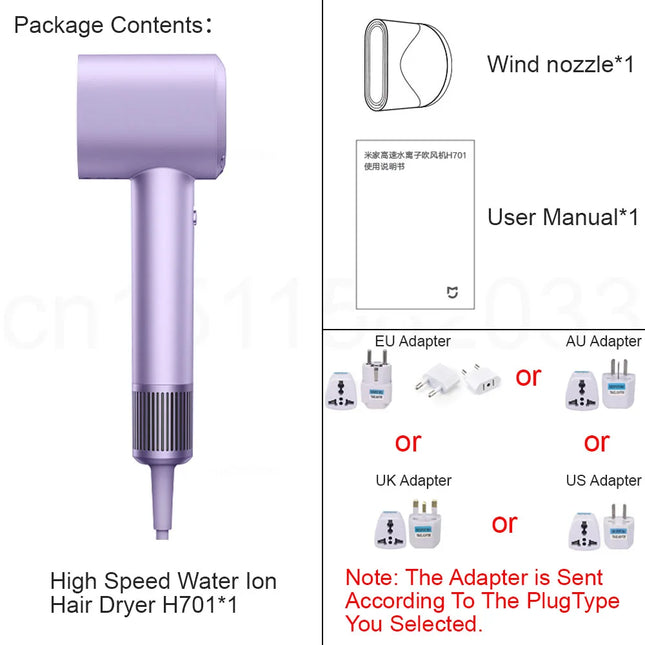 MIJIA High Speed Water Ion Hair Dryer H701,4 Temps & 3 Speeds,Professional 1600W Ionic Blow Dryers,110000 Rpm Fast Dry