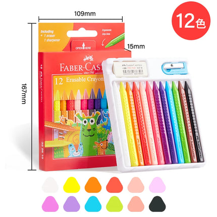 12/24 Colors Faber Castell Erasable Plastic Crayons Eraser and Sharpener School Supplies Non Toxic Crayons for Toddlers Washable