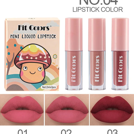 Cute Lipstick Set 3pcs/set Velvet Matte Waterproof Red Nude Black Lip Stick Tint Makeup Mini Lip Gloss Kit Plumping Lip Oil Set