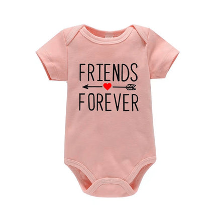 1Pc Born Together and Friends Forever Newborn Clothes Summer Short Sleeves Rompers Twins Baby Bodysuits Toddler Onesie