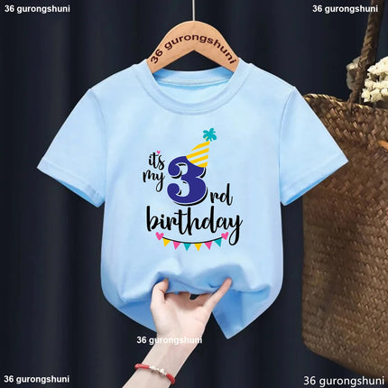 Funny It Is My 3nd/4th/5th/6th Birthday Graphic Print T Shirt Girls/Boys Kawaii Kids Clothes Blue/Gray Tshirt Summer T-Shirt