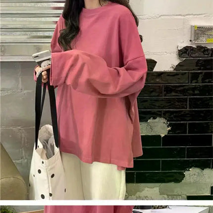 Harajuku Long T-Shirt Spring Autumn Solid Simple Oversized T-shirt for Women Goth T-shirts Split White Black Long Sleeve Tops