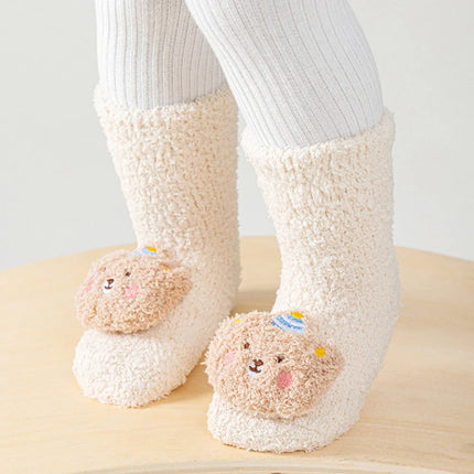Cute Cartoon Bear Baby Sock Winter Thicken Warm Baby Boys Girls Sock Fleece Loope Todddler Kids Floor Sock