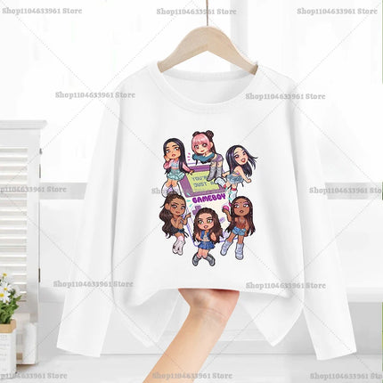 Katseye Child Long-Sleeved T-shirt Sweet Fashion Girl Shirts Spring Leisure Cotton Kid Tee Trendy Cool Clothes Top Birthday Gift