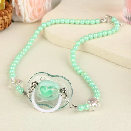 ●1PCS Sweet Beads Chain Pacifier Gag Collar Couple Toy Soft Silicone Adult Pacifier