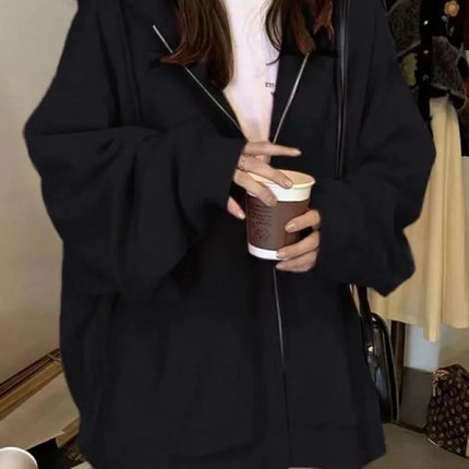 Korean Fashion Zipper Hood Sweatshirt Women Autumn Long Sleeve Tops Casual Y2K Hoodies Streetwear Harajuku Loose Jackets Coats