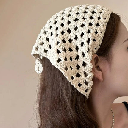 Lace Hollow Out Triangle Hair Scarf Headband Women Girls Cotton Knitted Flower Headbands Summer Travel Literary Photo Headwear