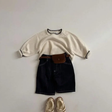 6M-6Y Winter Baby Boy Retro Pullover Sweaters Toddler Spring Solid Knitted Loose Tops Children Soft Thicken Knitwear Clothing
