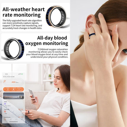 SR16 Display Screen Smart Ring Men Women Lightweight Call Reminder IP68 Waterproof Heart Rate Blood Oxygen Monitor Finger Ring