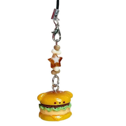 Cute Hamburger Cat Puppy Phone Chain Lanyard Bag Keychain Pendant Charm Elegant Keyring Sweet Girly Backpack Hang Ornament Gifts