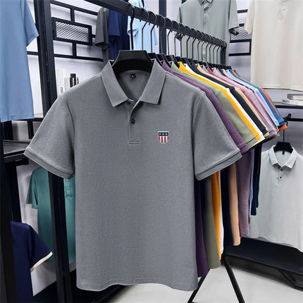 men's summer luxury brand 100% cotton polo shirt, lapel print short-sleeve t-shirt, business casual breathable men's clothing