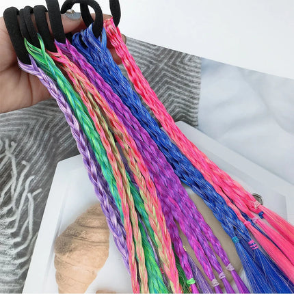 Synthetic Kids Colorful Wig Ponytail Headbands Rubber Bands Small Braids Hair Extension Hair Band Headwear Kids Hair Accessories