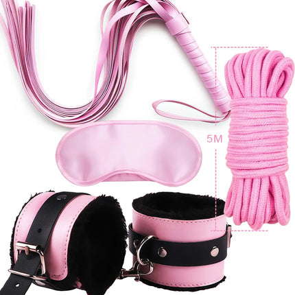 Goods For Adults Set Sexy Leather Plush Handcuffs Blindfold Spanking Soft Whips Tying Cotton Rope Couple Games Bondage Equipment