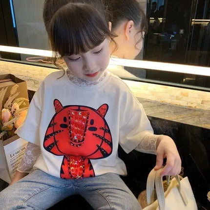 Spring and Summer Long-sleeved T-shirt 2025 New Children's Foreign Style Fashion Little Girl White Inner Shirt