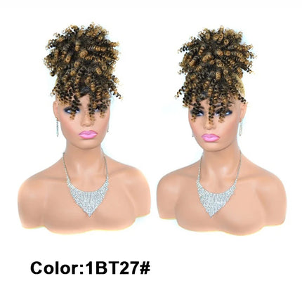 African American Synthetic Afro Puff Drawstring Ponytail Extension with Bangs Heat Resistant Soft Natural Look for Women Daily &