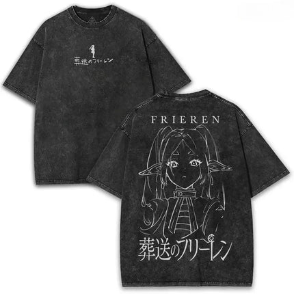Frieren T-Shirt Beyond Journey's End Anime Clothing Men Women T-Shirts Short Sleeve Vintage Washed T-Shirt Cotton Tees Top