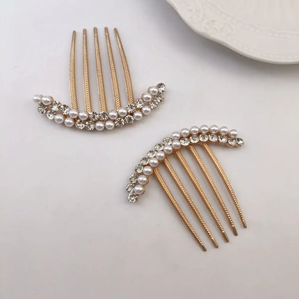 Pearl Rhinestone Metal Pan Hair Insert Comb Ball Head New Year Pan Hair Comb Hairpin Mother's Day Holiday Gift Hair Accessory