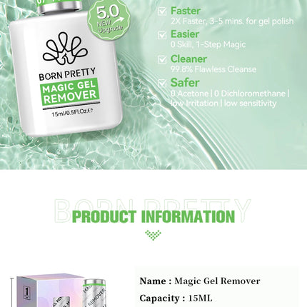 BORN PRETTY 15ml Quick Magic Remover Nail Gel Polish Safe Formula Faster Remove Semi Permanent Varnish Polish Cancel Glue