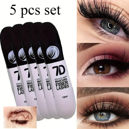 5PCS 7D Fiber Mascara Set Waterproof Durable Curling Sweatproof Anti-smudge Slimming Base for All Skin Types