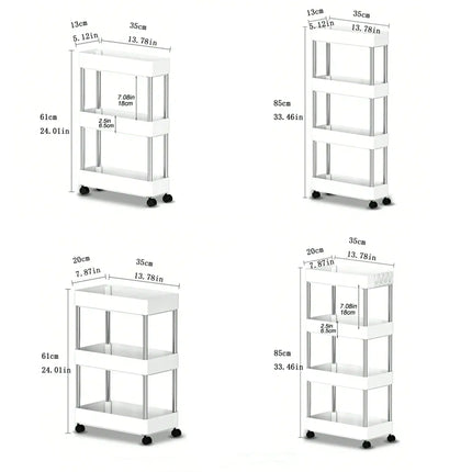 3/4 Tier Movable Gap Storage Rack Rolling Utility Cart Storage Shelf Kitchen Bathroom Slim Slide Organizer Shelf Livingroom
