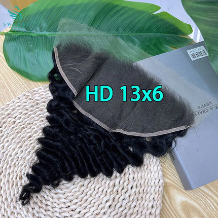 13X6 4X6 HD Lace Closure Frontal Human Hair Deep Wave Hair Melt Skins Pre Plucked 100% Real HD Lace Closure Only Virgin Hair