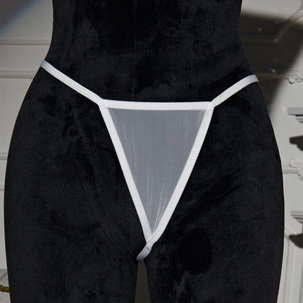 Women Erotic Lingerie Nightgown Summer 2024 Mesh See Through Suspender Nightdress White Lace Split Sexy Babydoll Set With Thong