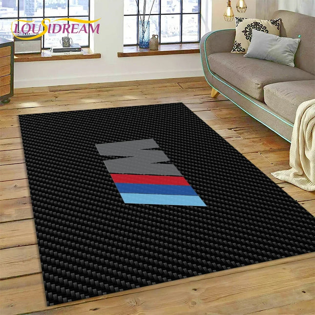 Racing Car Logo B-BMW 3D Printing Rug Carpet for Living Room Bedroom Home Decor, Non-slip Floor Mat Decoration for Sofa Doormat
