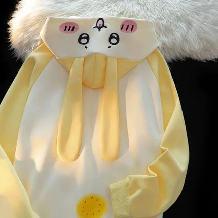 Japanese Kawaii Rabbit Ears Hoodie Sweatshirts Spring Autumn Lazy Sweet White Blue Cardigan Long Sleeve Loose Knitted Top