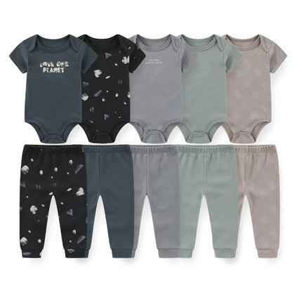 Kiddiezoom 10 Pcs/Lot Four Seasons Fashion Baby Clothing Set Cotton Soft Newborn Bodysuits+Pants Infant Outfit Gift