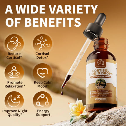 BBEEAAUU Cortisol Health Drop Stress Relief,Balanced Cortisol Response,Relaxation & Deep Sleep  Magnesium,β-NAD+ & Ashwagandha