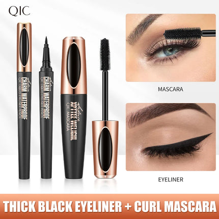 Liquid Eyeliner Pencil 4D Waterproof Mascara Set Cosmetics Eye Liner Thick Curling Mascara Eyebrow Pencil Eyes Makeup