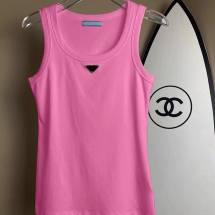 2025 Summer New Women's Simple and Versatile Slim Fit Sleeveless Vest Solid Color Sports Top