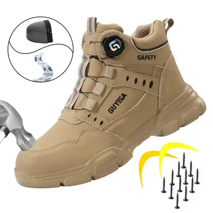 Men's Rotating Button Labor Protection Shoes Anti-smash Anti-Puncture Safety Shoes Work Boots Steel Toe Shoes Indestructible Shoes