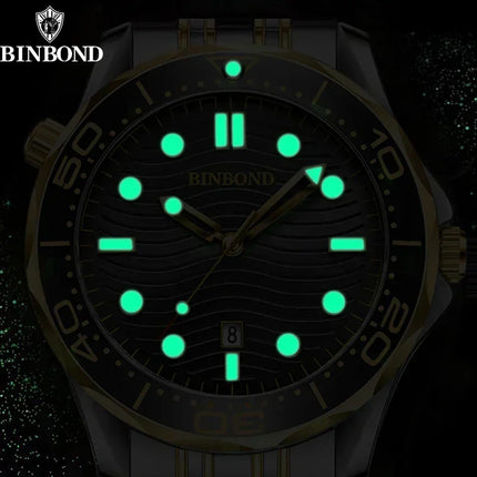 BINBOND Fashion Business Ultra-thin Seahorse Series Men's Quartz Watches Waterproof Luminous Sport Multifunction Men's Wristwatch