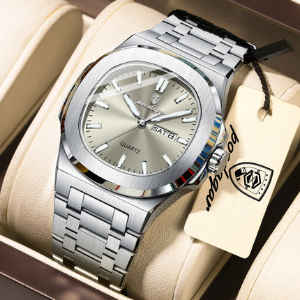 POEDAGAR Exquisite Fashion Men's Watches Waterproof Luminous Date Week Men Watch Stainless Steel Quartz Casual Classic Man Watch