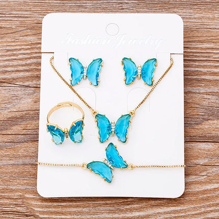 Nidin Lucky Butterfly Jewelry Sets For Women Wedding Jewelry 12 Colors  Zircon Earrings Bracelets Rings Pendant Necklace Gift