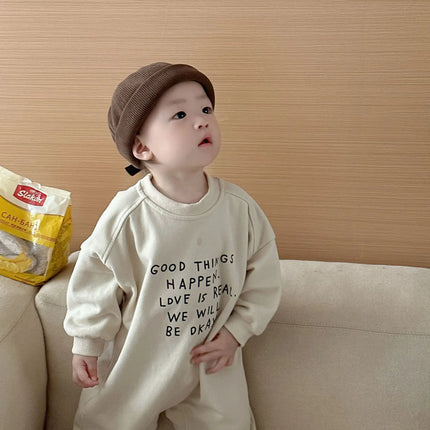 2026 Autumn New Baby Casual Romper Newborn Toddler Boy Long Sleeve Letter Print Jumpsuit Cotton Loose Infant Clothes 0-24M