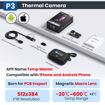 P3 Thermal Camera for Electronics Cell Phone Repair ios iPhone & Android Smartphone Macro Lens Thermal Imaging Camera 512*384