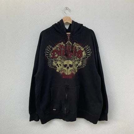 Man Hoodie Y2k Goth Streetwear Men Hip Hop Streetwear Harajuku Gothic Pattern Zip Up 90s Graphic Sweatshirt Japanese Anime