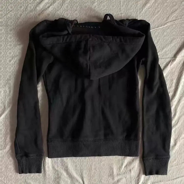 Hooded Casual Letter Sweatshirt Sudadera Oversized Hoodie Ropa De Mujer American Retro Jacket Black Streetwear Women Jacket