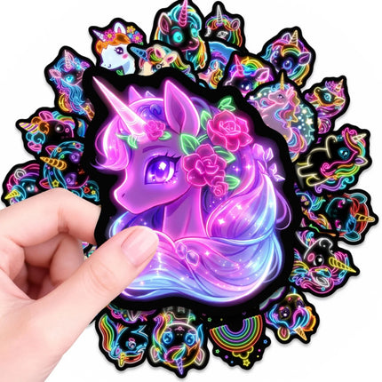 50/100 Pcs Neon Rainbow Horse HD Stickers, Waterproof Self-Adhesive, for Suitcase Notebook Phone Helmet Skate Scrapbook Decals