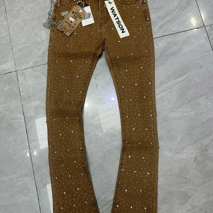 2026 Rhinestone Men's High Street Quality Slim Fit Skinny Long Denim Flared Jeans Pants