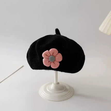 0-4Y Baby Girls' Cute Floral Beret Hat, 100% Cotton Knit Fabric, Lightweight Knit Cap for Infants Stretchable Thanksgiving